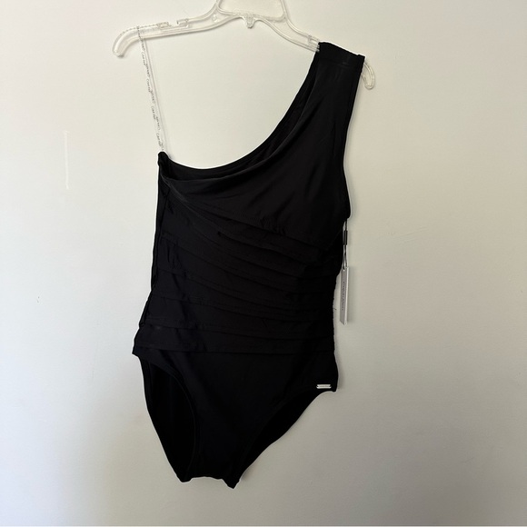 Calvin Klein Black One Shoulder Stardust One Piece Swimsuit 14 - Picture 4 of 14